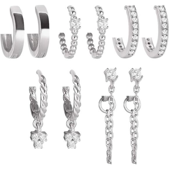 5 Pairs Gold Silver Huggies Hoop Earrings Set for Women Girls Small Dangle - Picture 1 of 7
